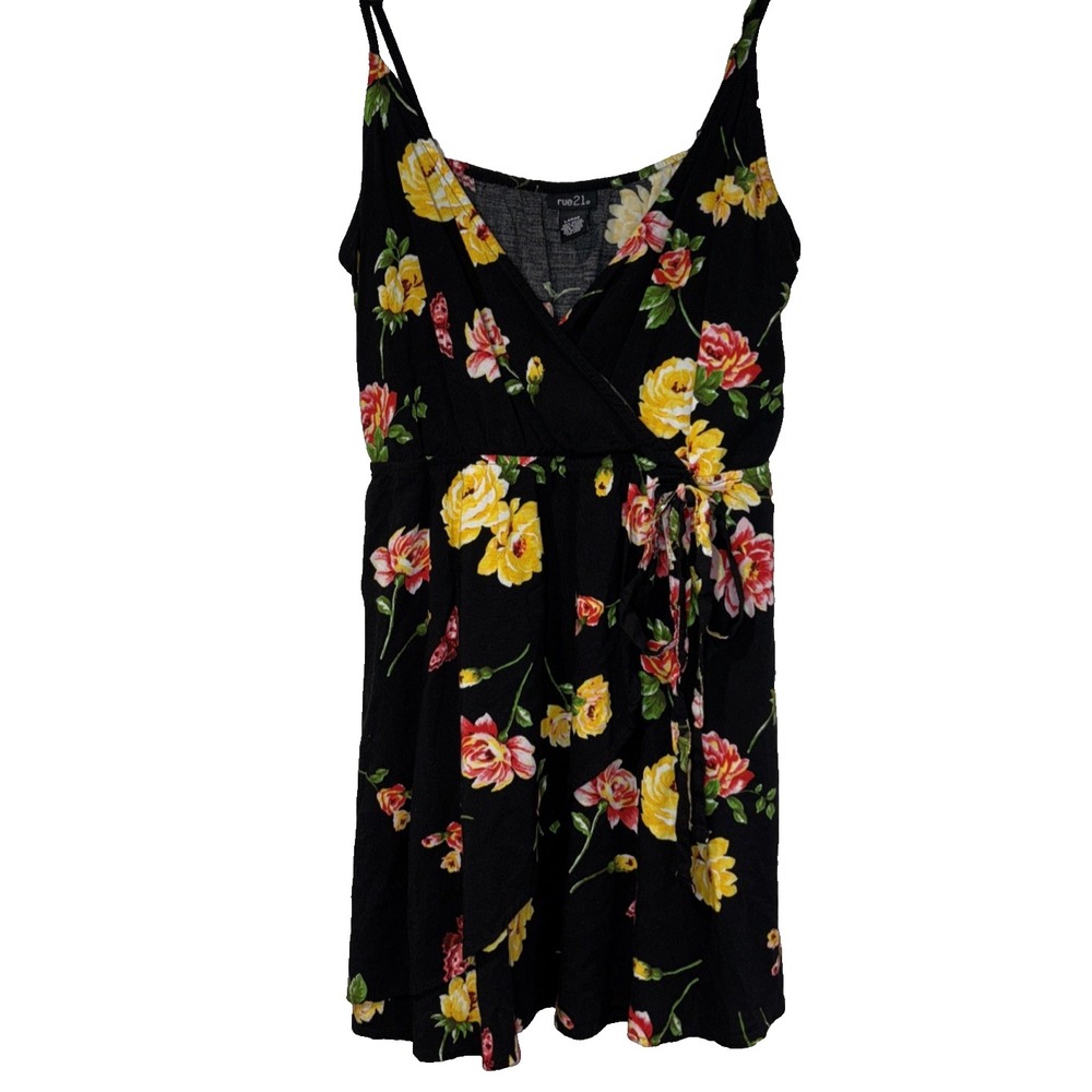 Black Floral Boho Dress Women Size Large Multi Colored Fairy Whimsigoth Festival